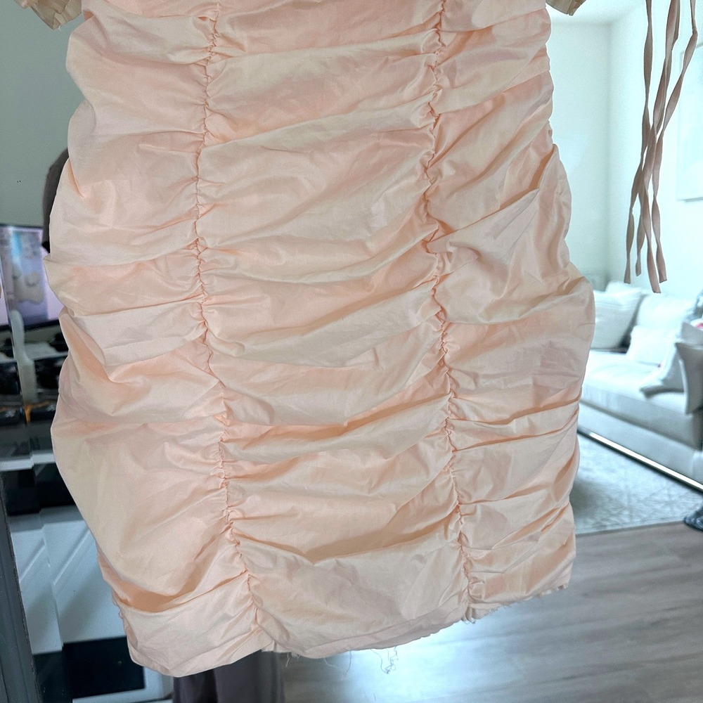 Choosy Ruched Off The Shoulder Bodycon Mini Dress Ruffle Sweetheart Peach 6 S - Picture 9 of 11